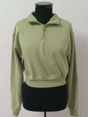 Ardene Olive Green Half-Zip Cropped Pullover Sweater